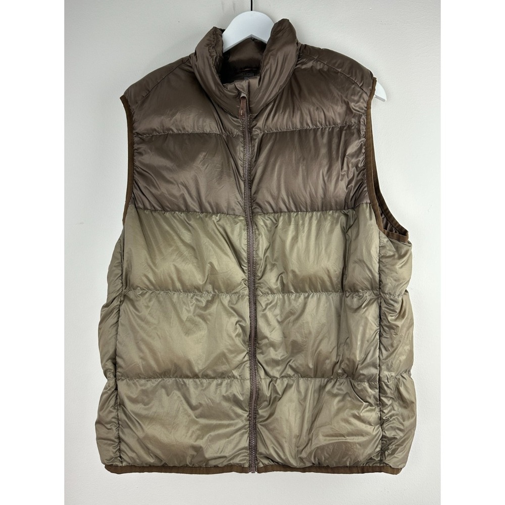 Uniqlo Ultra Light Down Vest Brown Taupe Colorblock Puffer Full Zip Men's XL - Picture 2 of 10